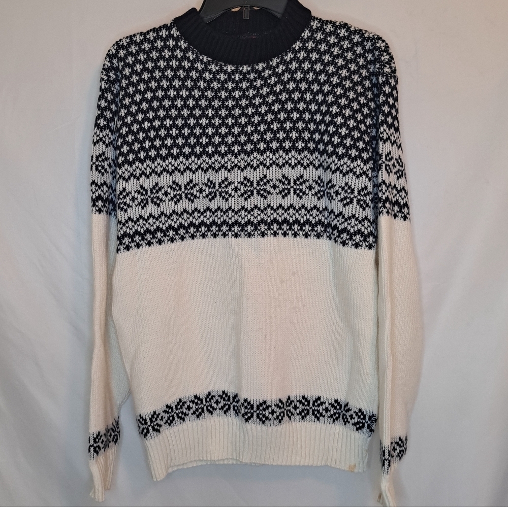 Vintage Ski Sweater Kingsport Navy and White Crewneck Sweater Womens XL #200